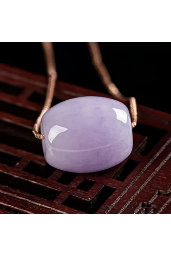 1Pc Natural Purple Violet A Jade Jadeite Pendant Circle Bead Necklace-Purple