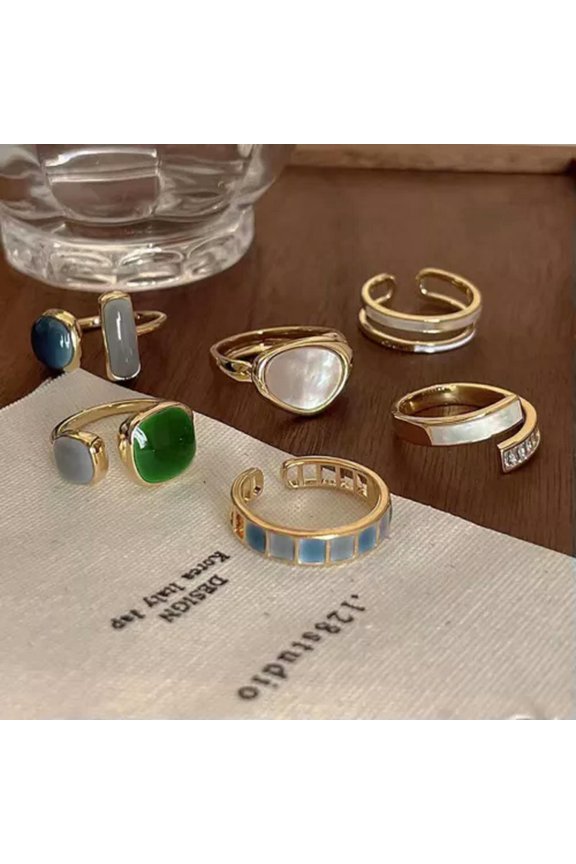 1Pc Vintage Enamel Oil Open Rings Checkerboard Finger Ring Fashion Accessor_tu-05