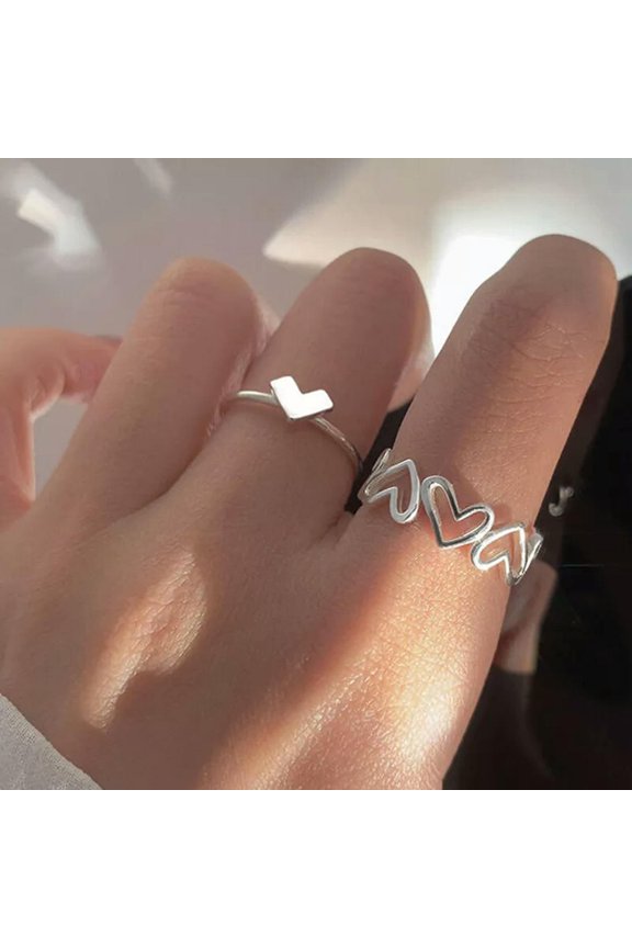 1Set Fashion Personality Heart Shape Hollow Out Silver Color Open Ring for Wo_tu