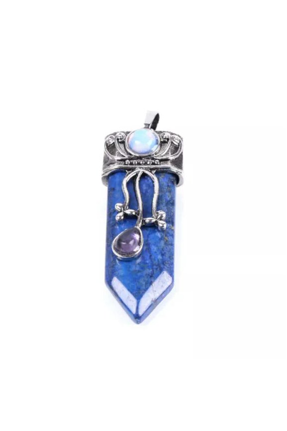 1X Natural Quartz Stone sword Pendant Hexagon Bead Energy Reiki Healing Amulet-Lapis Lazuli