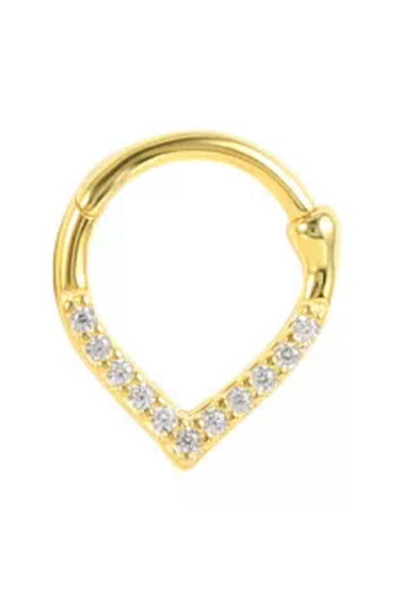 1X Septum Clicker Nose Ring, Sterling Silver Piercing Hoop A4007-Gold