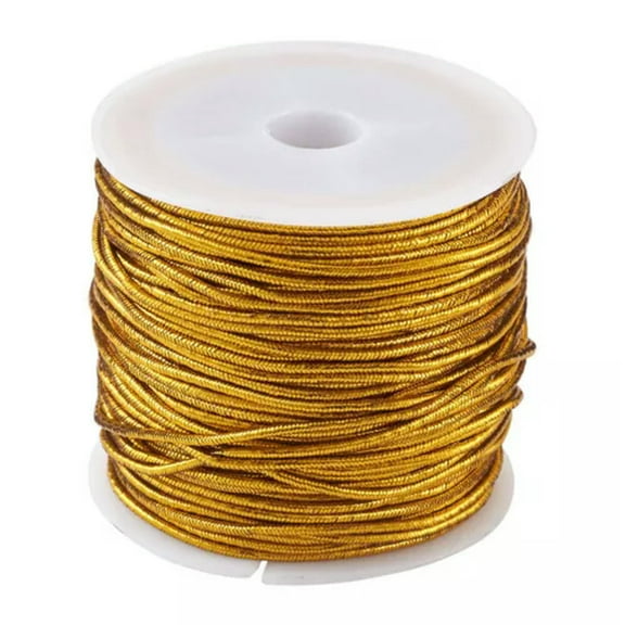 GKNET 1mm Metallic Elastic Cords Stretch Cord Ribbon Metallic Tinsel Cord Rope-Golden - 3 Rolls