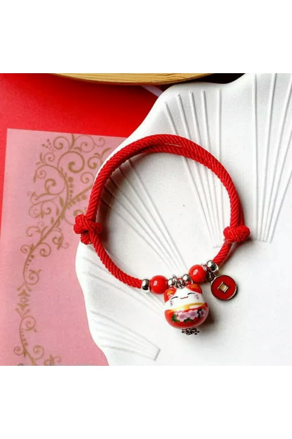 1pc Handmade Rope Lucky Cat Bracelet Women Girls Gift Tassel Maneki Neko Bangles-7