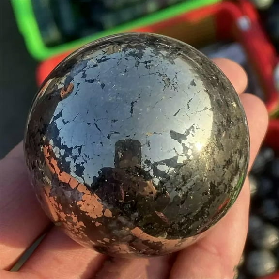 GKNET 1pc Natural Pyrite Carved sphere quartz crystal Ball Reiki Healing 40mm+