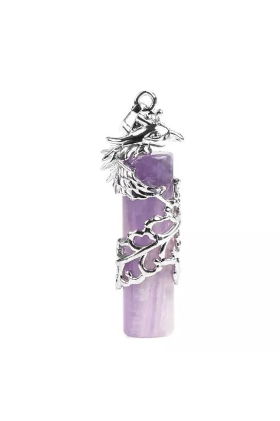 1pc Natural Quartz Crystal Phoenix Pendant Chakra Reiki Healing Amulet Power-Amethyst