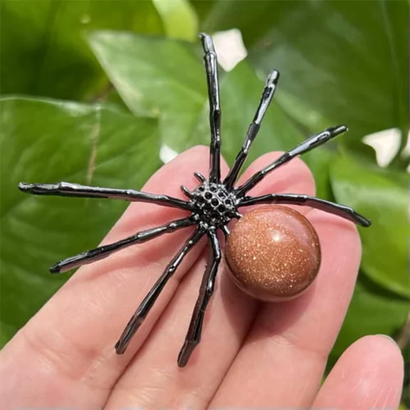 GKNET 2" Natural Quartz Spider Carved Quartz Crystal Skull Reiki Healing-1PC-Red Gold Sand (Not natural)