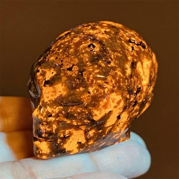 GKNET 2" Natural Yooperite alien skull Quartz Flame's Stone Crystal Skull healing 1pc