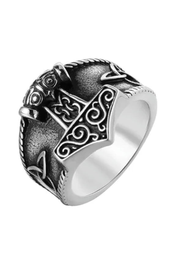 2 Style Mens Stainless Steel Nordic Viking Thors Hammer Rune Mjolnir Ring