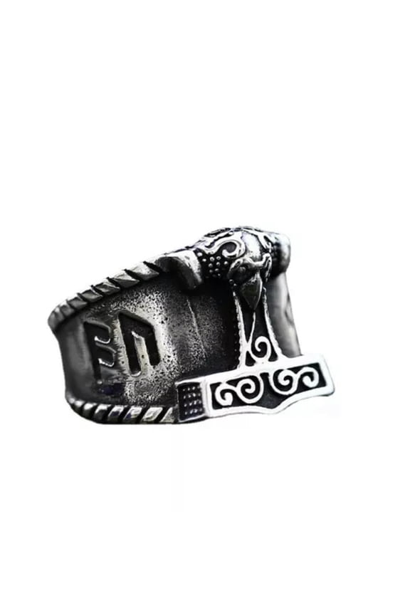 2 Style Mens Stainless Steel Nordic Viking Thors Hammer Rune Mjolnir Ring-9-Style A