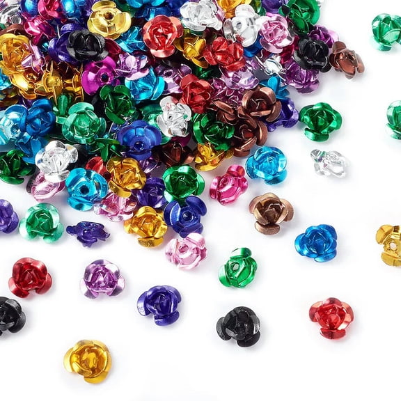 GKNET 200X Aluminum Rose Flower Tiny Metal Beads Mixed Color 6x4.5mm hole 1mm