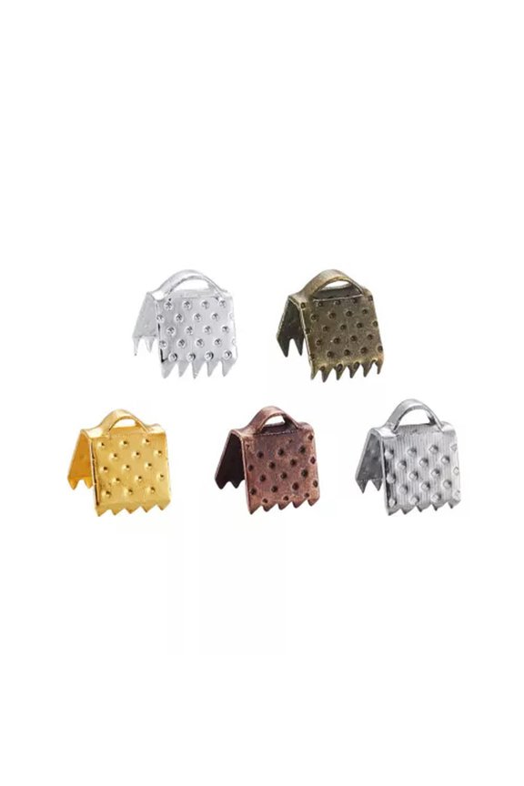 200g Mixed Iron Ribbon Ends Mixed Color Pinch Crimp Clamp Cord Ends Findings-6x6x5mm (880pcs)