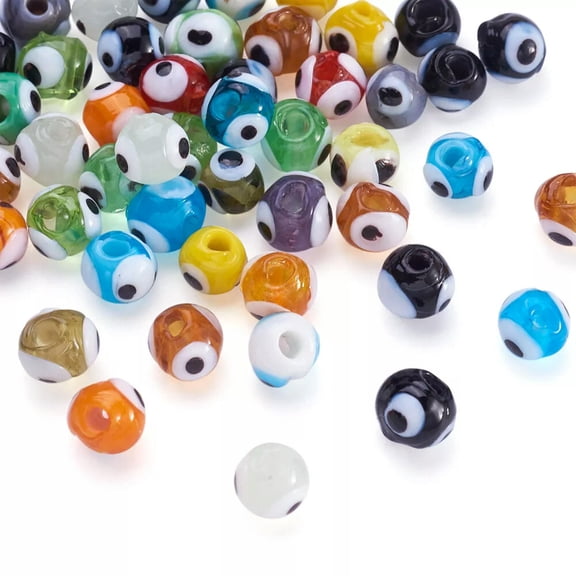 GKNET 200pcs 6mm Lampwork Evil Eye Beads Round Glass Loose Spacer Ball Bead