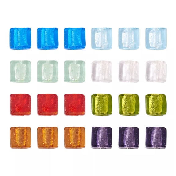 GKNET 200pcs Handmade Silver Foil Lampwork Beads Square Mixed Color 12x6mm Crafting