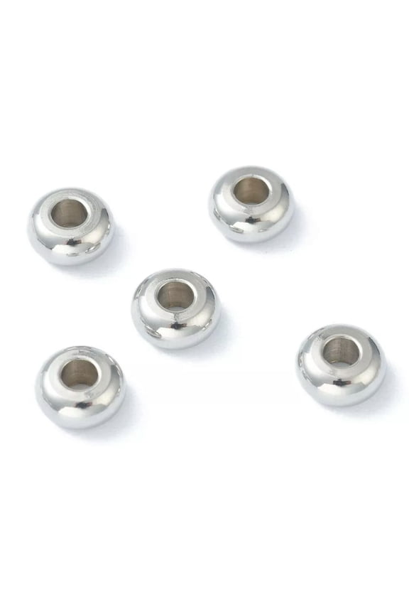 200pcs Solid Rondelle Spacer Beads Stainless Steel Ring Loose Stopper Bead 8x4mm