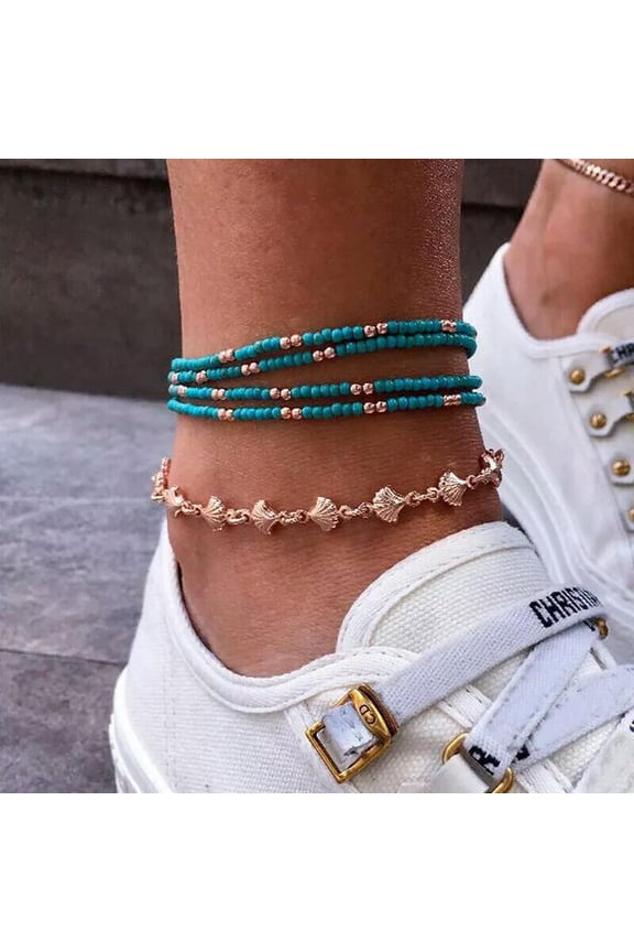 2019 Turquoise Beads Boho Beach Shell Chain Anklet Barefoot Foot Jewelry