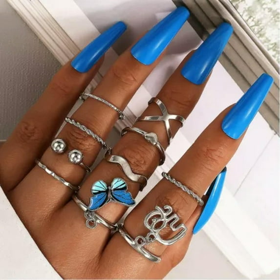 GKNET 2024 Fashion Charm Women Boho Retro Finger Knuckle Rings Set Party Delicate Jewelry Gift-10Pcs Heart Butterfly