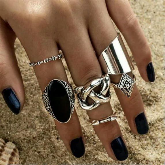 GKNET 2024 Fashion Charm Women Boho Retro Finger Knuckle Rings Set Party Delicate Jewelry Gift-6pcs Retro Geometric