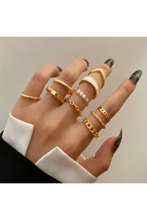 2024 Fashion Women Boho Retro Color Silver Finger Knuckle Rings Set Delicate Jewelry Gift-10pcs Simple Circle