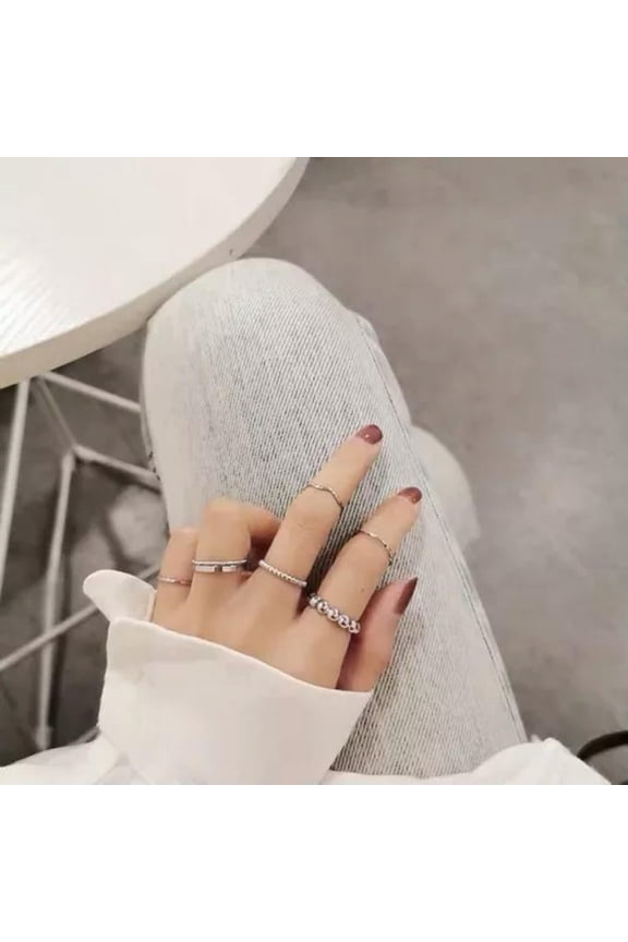 2024 Fashion Women Boho Retro Color Silver Finger Knuckle Rings Set Delicate Jewelry Gift-8pcs Simple Silver