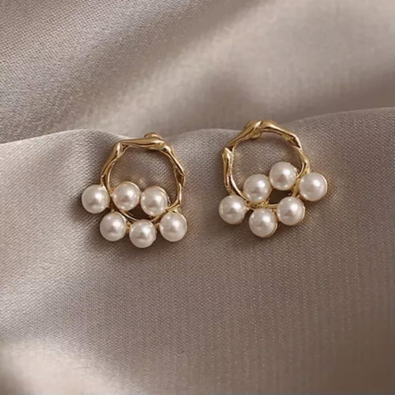 GKNET 2024 Fashion Women Pearl Crystal Earrings Stud Drop Dangle Hoop Jewellery New-10.Pearl Round