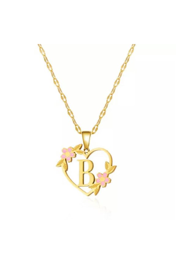2024 Stainless Steel Gold 26 Letters Flower Necklace Adjustable Unisex Jewelry-B