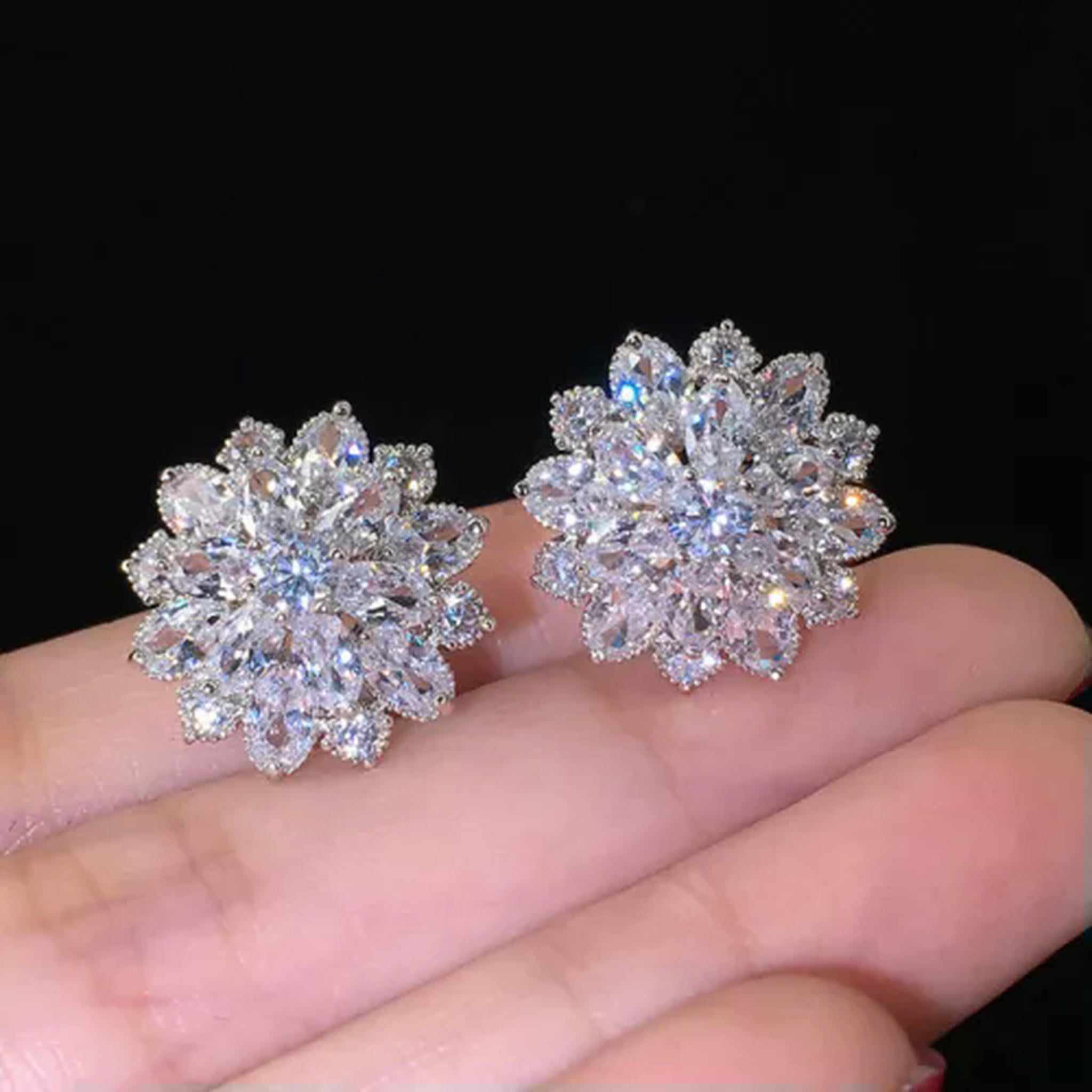2024 XMAS Crystal Snowflake Tassel Earrings Stud Drop Dangle