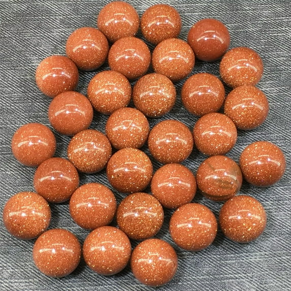 GKNET 20PCS Gold Sand Stone Round Stones Crystal Sphere Ball Reiki Healing Natural Gem