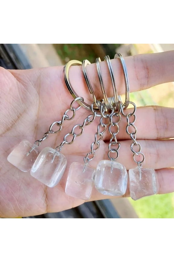 20PCS Natural Rock Quartz Stone Irregular Keyring Key Chain Ring Bag Pendant