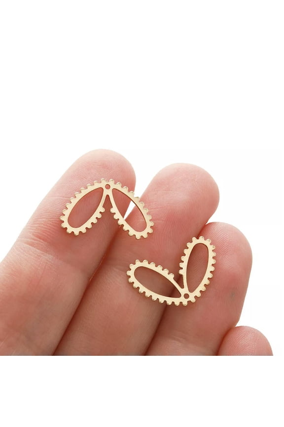20Pcs Brass Heart Charm Steampunk Gear Hollow Leaf Shape for Diy Delicate Jewelry Making
