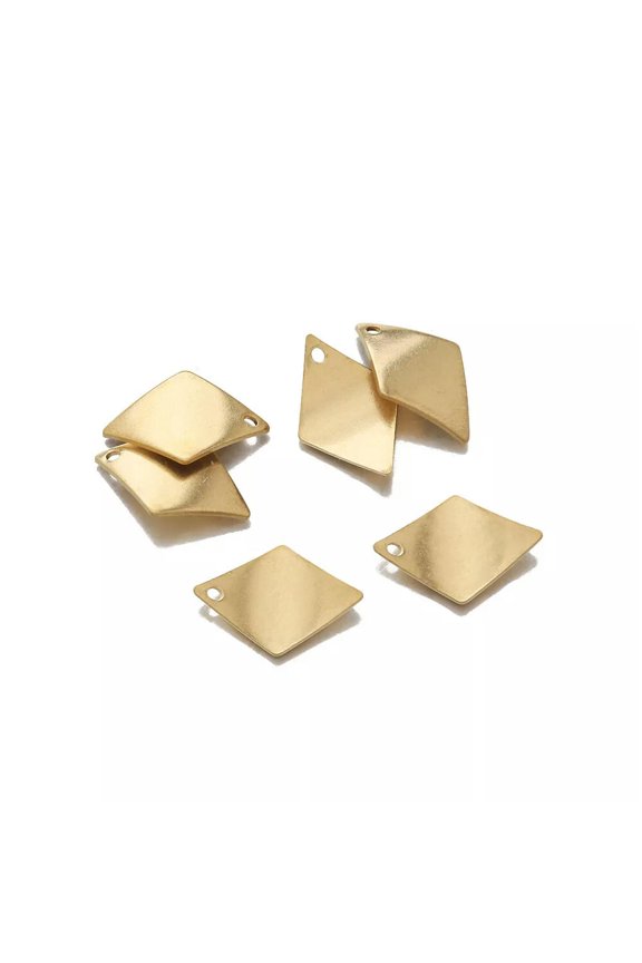20Pcs Raw Brass Rhombus Charm Curved Diamond Shape Pendant Charm for Diy Jewelry