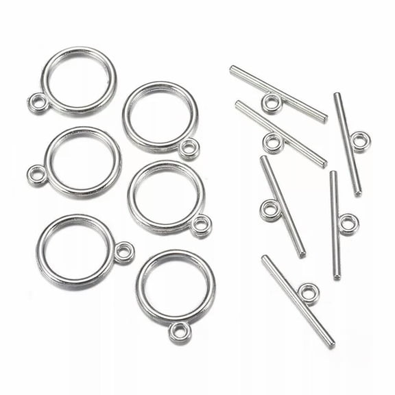 GKNET 20Sets Tibetan Style Toggle Clasps Flat Round Platinum Toggle Tbar DIY Connector