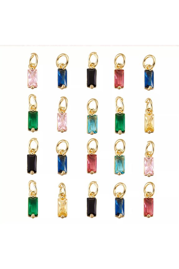 20X Rectangle Crystal Charm Pendants Cubic Zirconia Beads Real 18K Gold Plated