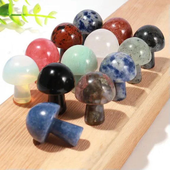 GKNET 20pc Mini Natural Crystal Polished Mushroom Statue Stone Healing Decoration Gift-Mixed color