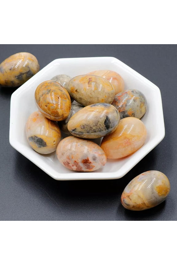 20pc Natural Yellow Crazy Agate Stone Egg Skull Carved Pendant Healing Gem Reiki