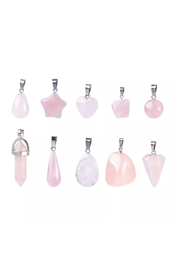 20pc/box Rose Quartz Stone Pendants Mixed Shape Gemstone Dangle Charms