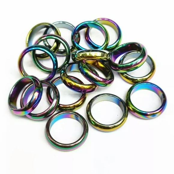 20pcs 6mm Natural Rainbow Hematite Ring - Anxiety Balance Circulation