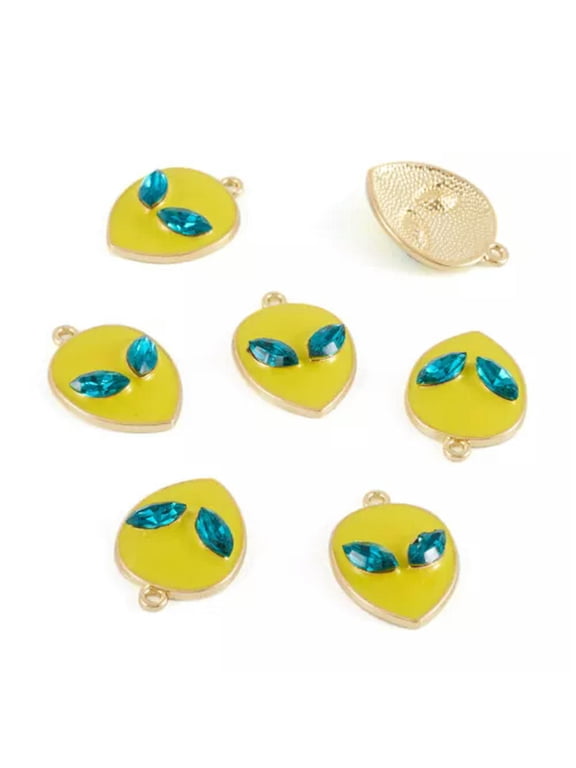 20pcs Alien Charms Alloy Enamel Pendants 27.5mm with Rhinestone Delicate Jewelry Craft-Green Yellow