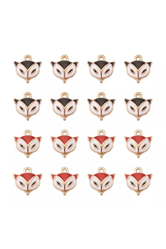 20pcs Alloy Enamel Fox Head Charms 13x13mm Animal Pendants Mixed Color