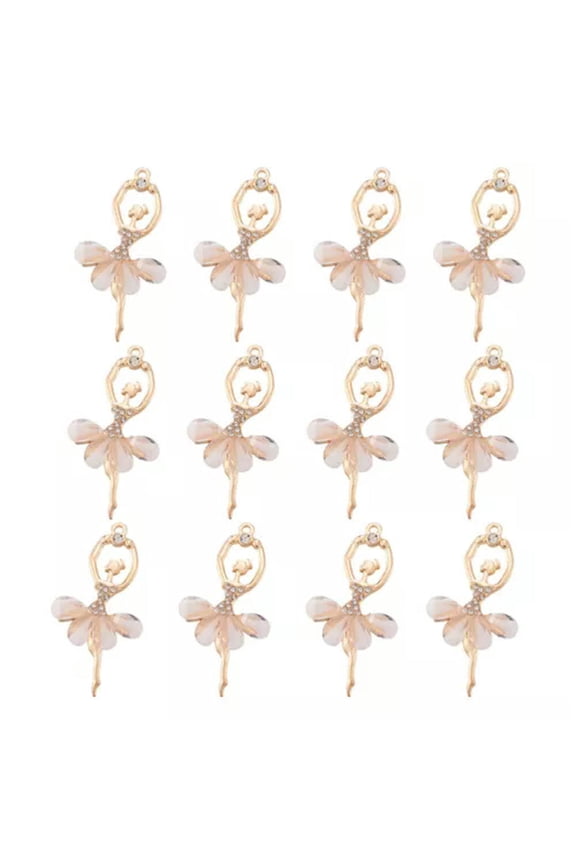 20pcs Ballerina Charms Inlaid Rhinestone Resin Ballet Dancer Pendants 60mm-Misty Rose