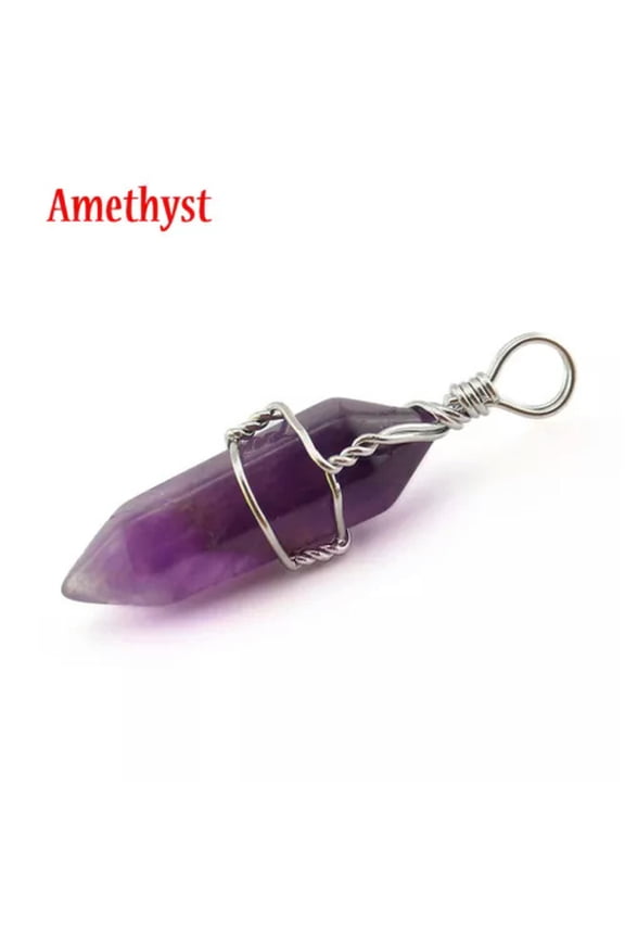 20pcs Natural Gemstone Hexagonal Point Reiki Chakra Pendant Necklaces Wire Wrap-Amethyst