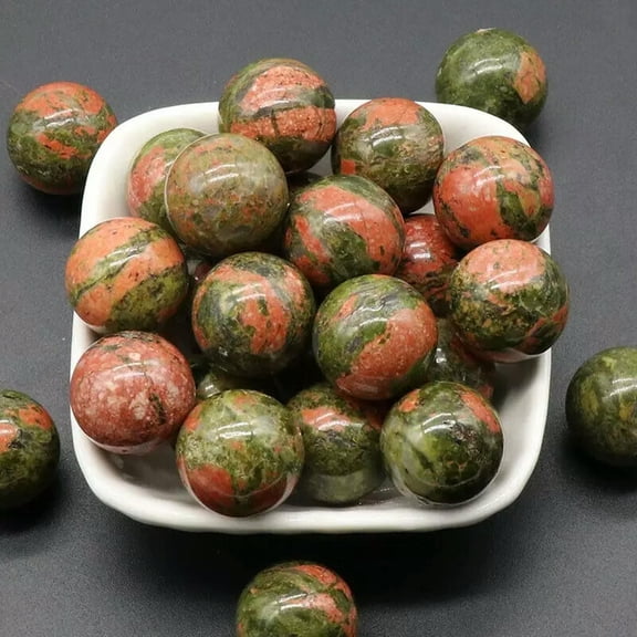 GKNET 20pcs Natural Unakite Stone Round Ball Crystal Sphere Rock 16mm Reiki Chakra