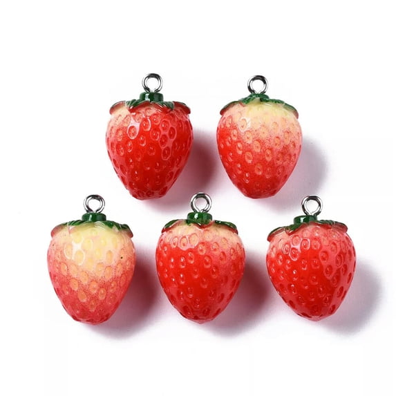 GKNET 20pcs Red Strawberry Resin Pendants Fruit Earring Charms 24x16mm Delicate Jewelry Craft
