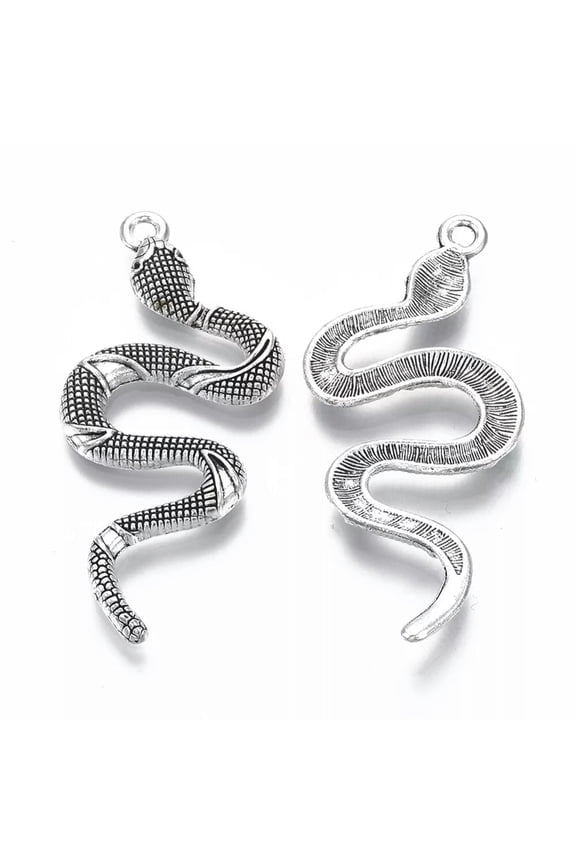20pcs Snake Charms 53.5x25mm Tibetan Style Alloy Animal Pendants Antique Silver