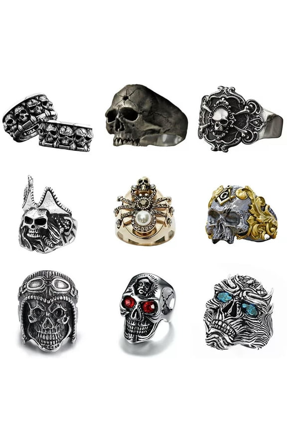 20pcs Vintage Gothic Punk Skull Ring Cool Men's Band Alloy Rings Jewelry