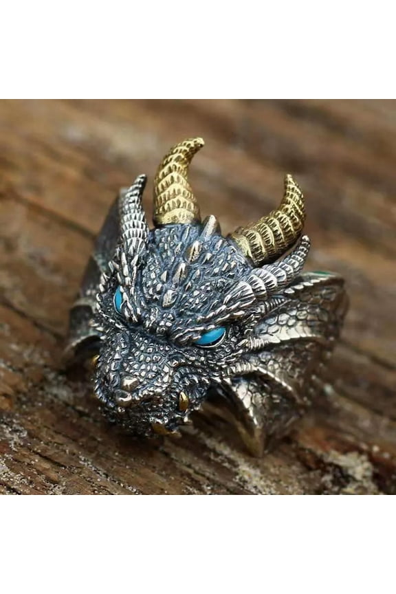 20pcs Vintage Mens Blue Eyes Head Ring for Men Delicate Jewelry Flying Dragon