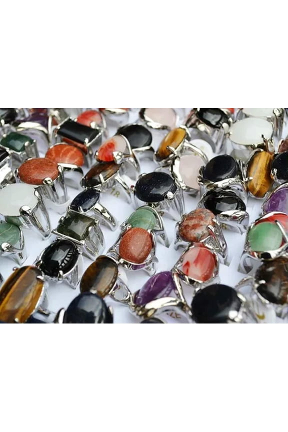 20pcs Wholesale lots Delicate Jewelry Big assorted Natural Gemstone Stone Silver P Rings