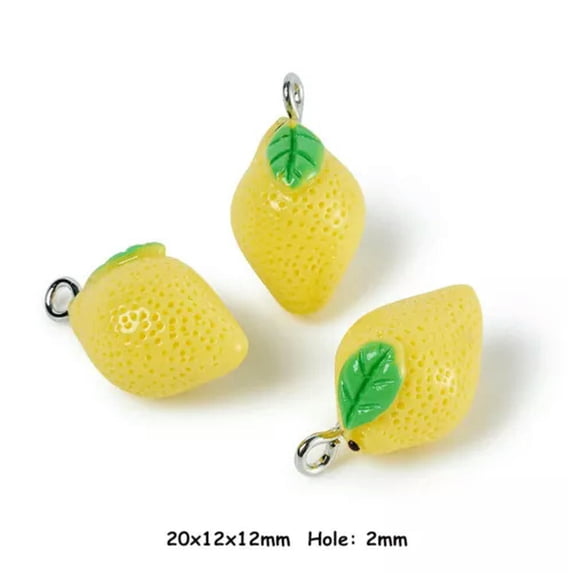 GKNET 20x Resin Fruit Pendant Charms Vegetables Hanging for DIY Keychain Jewelry-Lemon #02