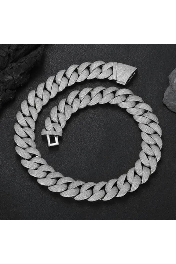 22mm Hip Hop Bubble Miami Cuban Link Chain Necklace Delicate Jewelry 18k Real Gold Plated-Silver-22 in Chain