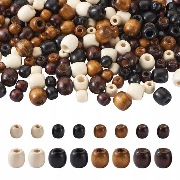 GKNET 240pcs Large Hole Barrel Wood Loose Beads 4 Colors Dreadlock Hair Braid Beads