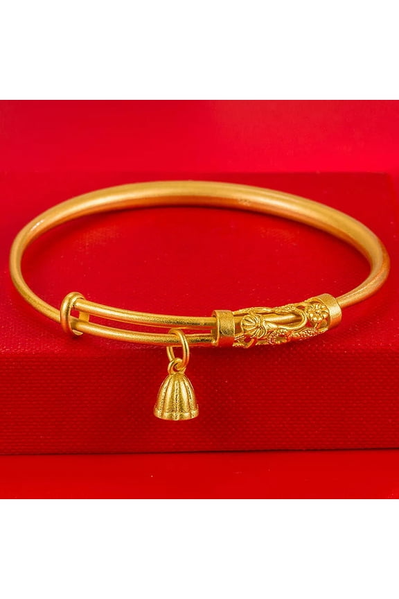 24K Yellow Gold Plated Adjustable Lotus Bangle Bracelet Womens Retro Jewelry